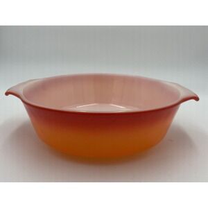 Vintage Fire King Anchor Hocking Handle Casserole Bowl Ombré Red Orange 8.5"‎
